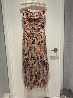 Cinq a Sept Silk Gown MWT Peach Floral Tiered Strapless and Stunning!